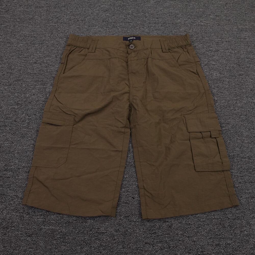 OCHENTA Cargo Shorts Mens 34 Brown Nylon 11 Inseam Elastic Waist Lightweight